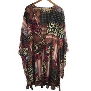 Cato Boho Gypsy Long Floral Leopard Kimono Sz 22/24 Patchwork Retro Daisy Jones